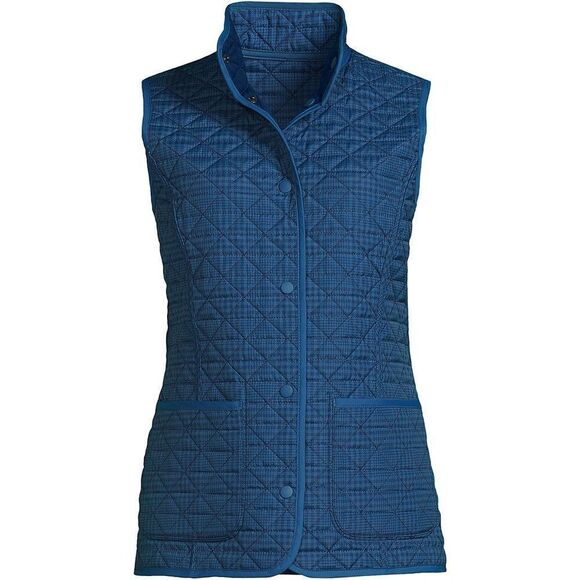 Land’s End Plus Size Reversible Quilted Sleeveless vest pockets navy check 3X - Picture 3 of 6